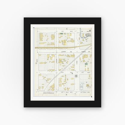 Old map wall art mockup — black gallery frame with white mat — Sanborn Fire Insurance Map from Ashland, Ashland County, Wisconsin (1901), Sheet #0006