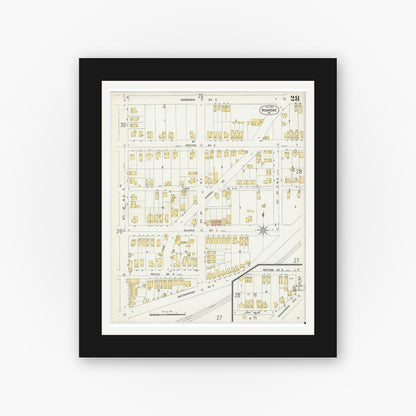 Old map wall art mockup — black gallery frame with white mat — Sanborn Fire Insurance Map from Roanoke, Independent Cities, Virginia (1903), Sheet #0028