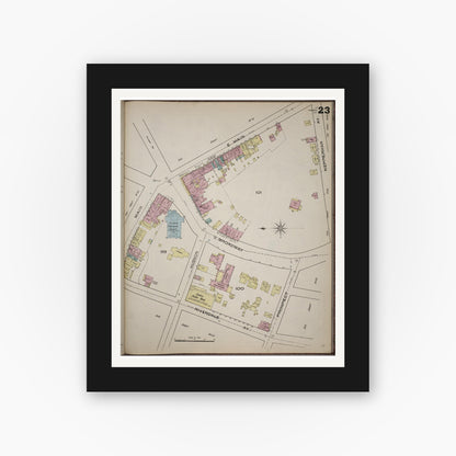 Old map wall art mockup — black gallery frame with white mat — Sanborn Fire Insurance Map from Yonkers, Westchester County, New York (1886), Sheet #0023