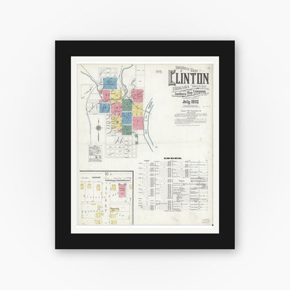 Old map wall art mockup — black gallery frame with white mat — Sanborn Fire Insurance Map from Clinton, Vermillion County, Indiana (1910), Sheet #0001