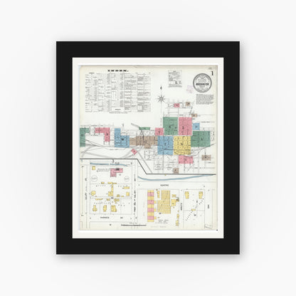 Old map wall art mockup — black gallery frame with white mat — Sanborn Fire Insurance Map from Washington, Daviess County, Indiana (1902) - Complete Map Set