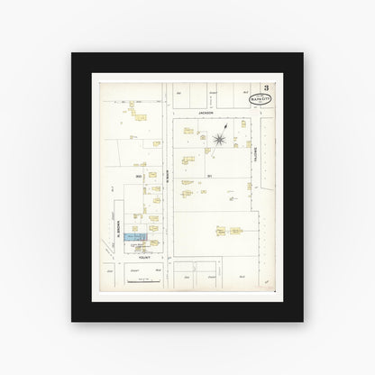 Old map wall art mockup — black gallery frame with white mat — Sanborn Fire Insurance Map from Napa, Napa County, California (1891), Sheet #0003