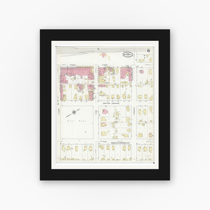 Old map wall art mockup — black gallery frame with white mat — Sanborn Fire Insurance Map from Bushnell, Mcdonough County, Illinois (1912), Sheet #0006