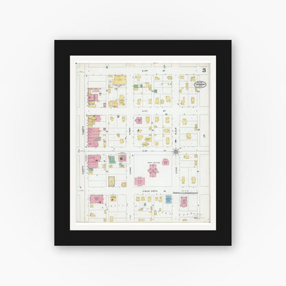 Old map wall art mockup — black gallery frame with white mat — Sanborn Fire Insurance Map from Fairmont, Martin County, Minnesota (1905), Sheet #0003