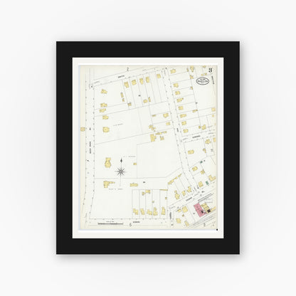 Old map wall art mockup — black gallery frame with white mat — Sanborn Fire Insurance Map from Babylon, Suffolk County, New York (1908), Sheet #0003