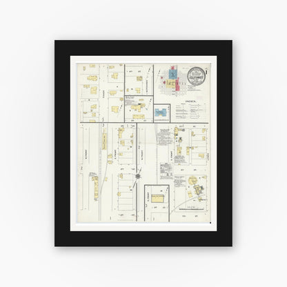 Old map wall art mockup — black gallery frame with white mat — Sanborn Fire Insurance Map from Goldthwaite, Mills County, Texas (1909) - Complete Map Set