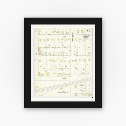 Old map wall art mockup — black gallery frame with white mat — Sanborn Fire Insurance Map from Edgerton, Williams County, Ohio (1913), Sheet #0004