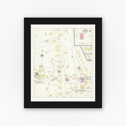 Old map wall art mockup — black gallery frame with white mat — Sanborn Fire Insurance Map from Newton, Catawba County, North Carolina (1907), Sheet #0003