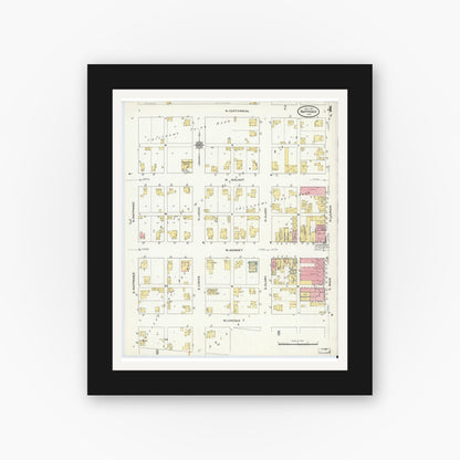 Old map wall art mockup — black gallery frame with white mat — Sanborn Fire Insurance Map from Nappanee, Elkhart County, Indiana (1910), Sheet #0004