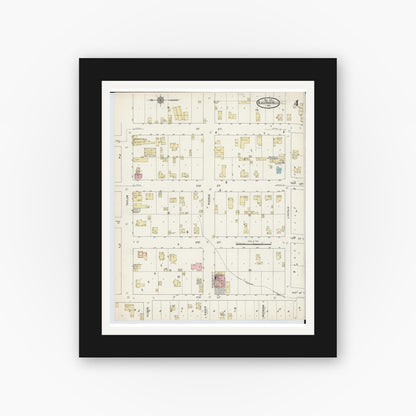 Old map wall art mockup — black gallery frame with white mat — Sanborn Fire Insurance Map from Black River Falls, Jackson County, Wisconsin (1914), Sheet #0004