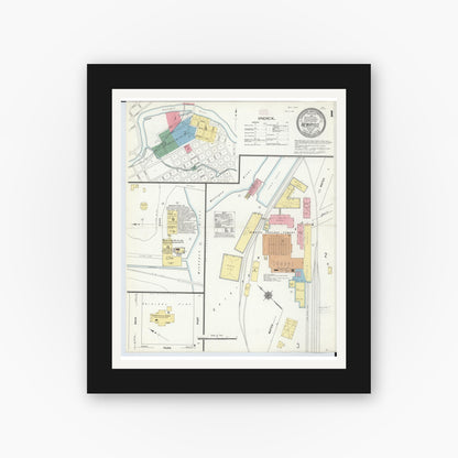 Old map wall art mockup — black gallery frame with white mat — Sanborn Fire Insurance Map from Newaygo, Newaygo County, Michigan (1911), Sheet #0001