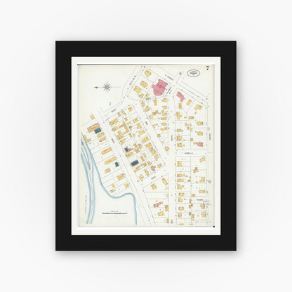Old map wall art mockup — black gallery frame with white mat — Sanborn Fire Insurance Map from Neenah, Winnebago County, Wisconsin (1906), Sheet #0007