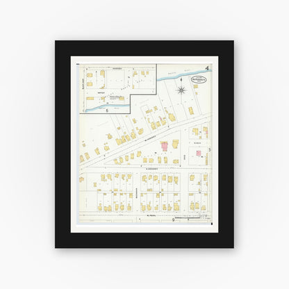 Old map wall art mockup — black gallery frame with white mat — Sanborn Fire Insurance Map from Wapakoneta, Auglaize County, Ohio (1904), Sheet #0004