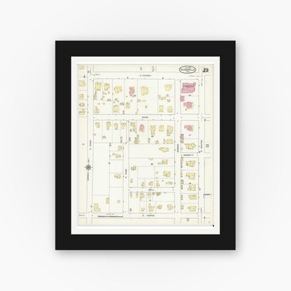 Old map wall art mockup — black gallery frame with white mat — Sanborn Fire Insurance Map from Gainesville, Cooke County, Texas (1913), Sheet #0019