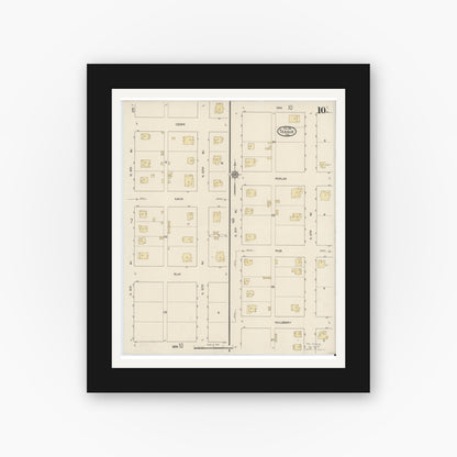 Old map wall art mockup — black gallery frame with white mat — Sanborn Fire Insurance Map from Teague, Freestone County, Texas (1914), Sheet #0010