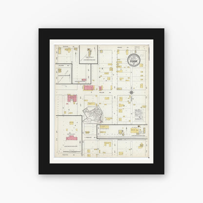 Old map wall art mockup — black gallery frame with white mat — Sanborn Fire Insurance Map from Donna, Hidalgo County, Texas (1917), Sheet #0001