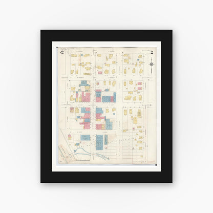 Old map wall art mockup — black gallery frame with white mat — Sanborn Fire Insurance Map from Lake Orion, Oakland County, Michigan (1943), Sheet #0002