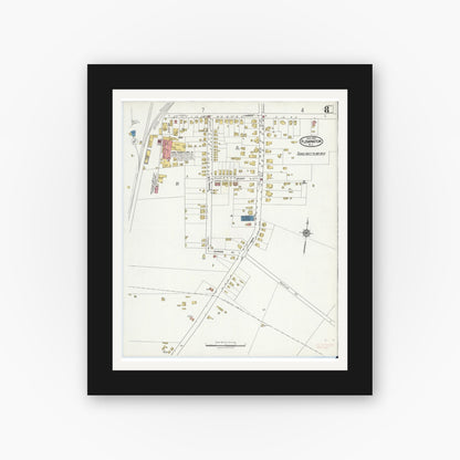 Old map wall art mockup — black gallery frame with white mat — Sanborn Fire Insurance Map from Flemington, Hunterdon County, New Jersey (1921), Sheet #0008