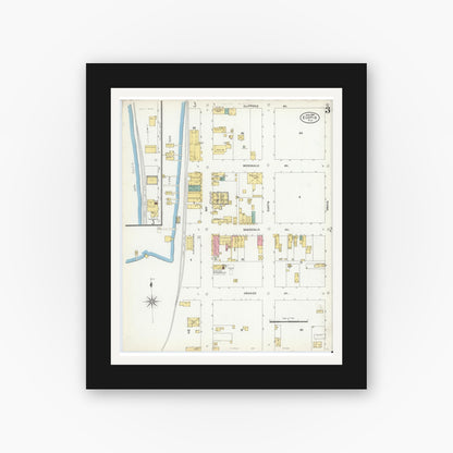 Old map wall art mockup — black gallery frame with white mat — Sanborn Fire Insurance Map from Eustis, Lake County, Florida (1906), Sheet #0003