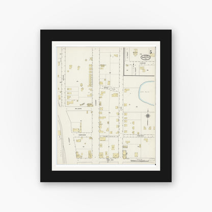 Old map wall art mockup — black gallery frame with white mat — Sanborn Fire Insurance Map from Dade City, Pasco County, Florida (1914), Sheet #0005