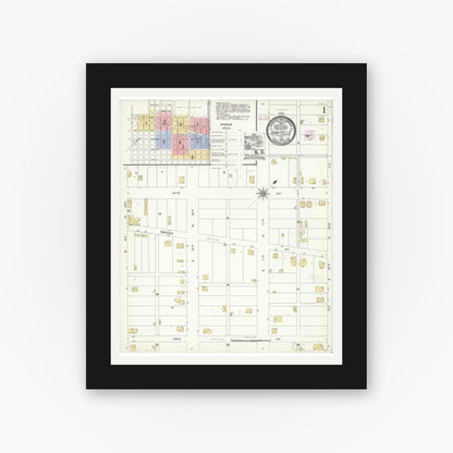 Old map wall art mockup — black gallery frame with white mat — Sanborn Fire Insurance Map from Sawtelle, Los Angeles County, California (1907) - Complete Map Set