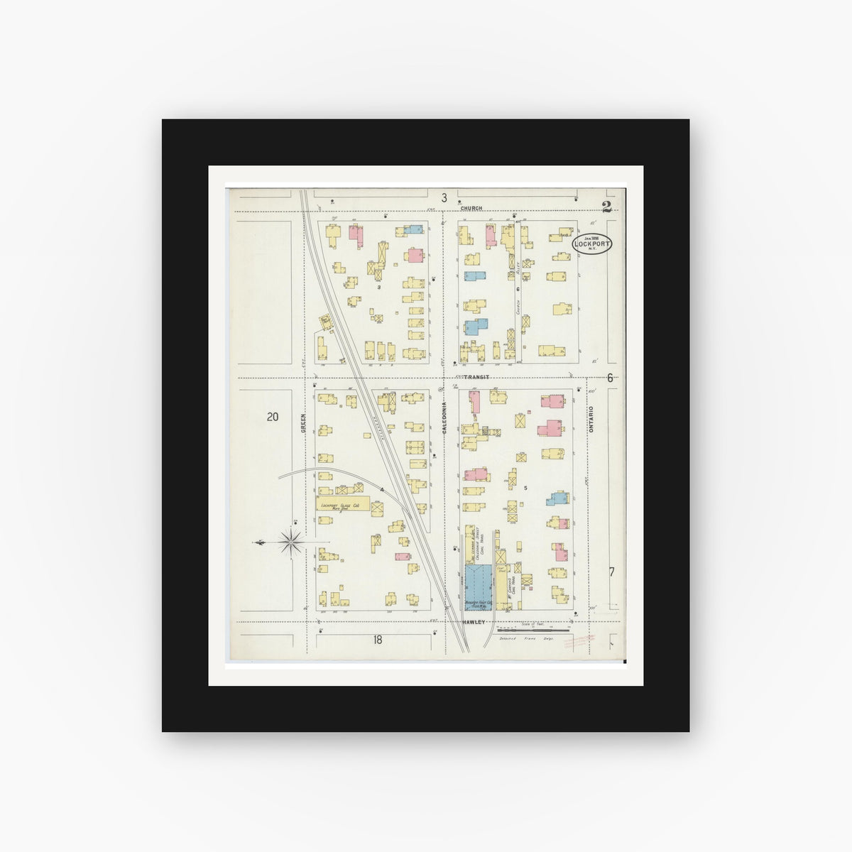 Old map wall art mockup — black gallery frame with white mat — Sanborn Fire Insurance Map from Lockport, Niagara County, New York (1898) - Complete Map Set