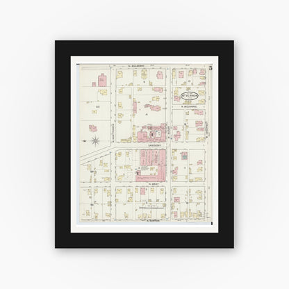 Old map wall art mockup — black gallery frame with white mat — Sanborn Fire Insurance Map from Mount Vernon, Knox County, Ohio (1887), Sheet #0005