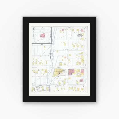 Old map wall art mockup — black gallery frame with white mat — Sanborn Fire Insurance Map from Jackson, Cape Girardeau County, Missouri (1931), Sheet #0003
