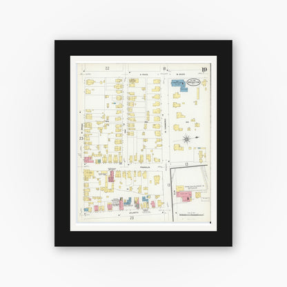 Old map wall art mockup — black gallery frame with white mat — Sanborn Fire Insurance Map from Bridgeton, Cumberland County, New Jersey (1908), Sheet #0019
