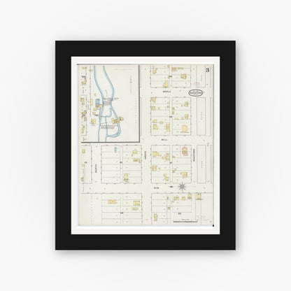Old map wall art mockup — black gallery frame with white mat — Sanborn Fire Insurance Map from Rushford, Fillmore County, Minnesota (1894), Sheet #0003