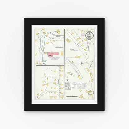 Old map wall art mockup — black gallery frame with white mat — Sanborn Fire Insurance Map from Essex, Essex County, Massachusetts (1909), Sheet #0001
