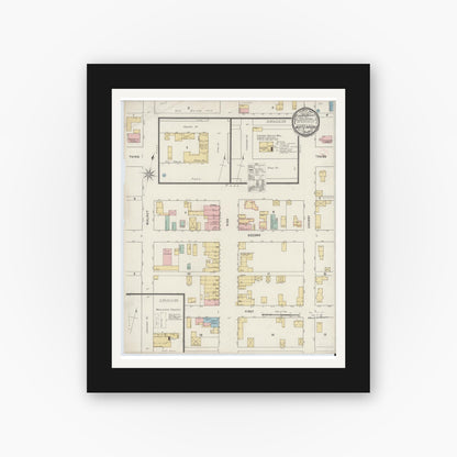 Old map wall art mockup — black gallery frame with white mat — Sanborn Fire Insurance Map from Waterford, Erie County, Pennsylvania (1895), Sheet #0001