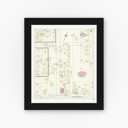 Old map wall art mockup — black gallery frame with white mat — Sanborn Fire Insurance Map from Brenham, Washington County, Texas (1912), Sheet #0003