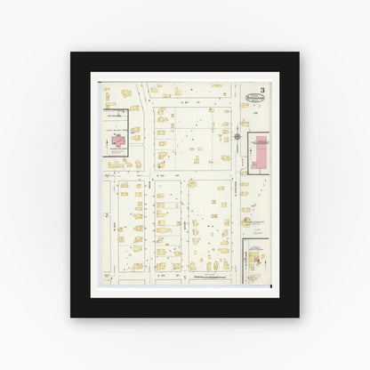 Old map wall art mockup — black gallery frame with white mat — Sanborn Fire Insurance Map from Buchanan, Berrien County, Michigan (1917), Sheet #0003