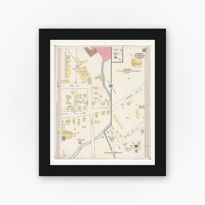 Old map wall art mockup — black gallery frame with white mat — Sanborn Fire Insurance Map from Dowagiac, Cass County, Michigan (1922), Sheet #0018
