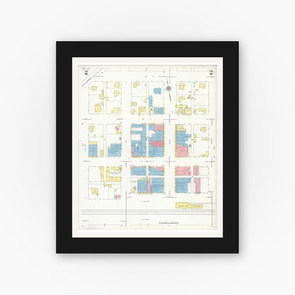Old map wall art mockup — black gallery frame with white mat — Sanborn Fire Insurance Map from Hico, Hamilton County, Texas (1934), Sheet #0002
