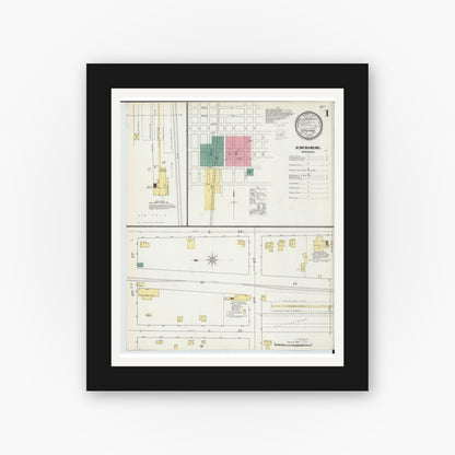 Old map wall art mockup — black gallery frame with white mat — Sanborn Fire Insurance Map from Gaylord, Otsego County, Michigan (1893) - Complete Map Set