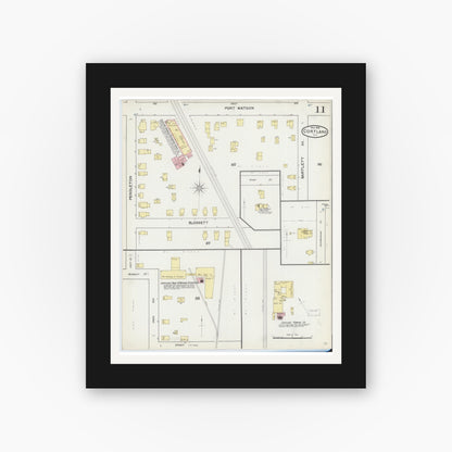 Old map wall art mockup — black gallery frame with white mat — Sanborn Fire Insurance Map from Cortland, Cortland County, New York (1892), Sheet #0011