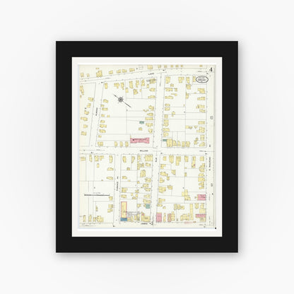 Old map wall art mockup — black gallery frame with white mat — Sanborn Fire Insurance Map from Oneida, Madison County, New York (1909), Sheet #0004