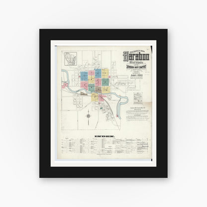 Old map wall art mockup — black gallery frame with white mat — Sanborn Fire Insurance Map from Baraboo, Sauk County, Wisconsin (1913), Sheet #0001