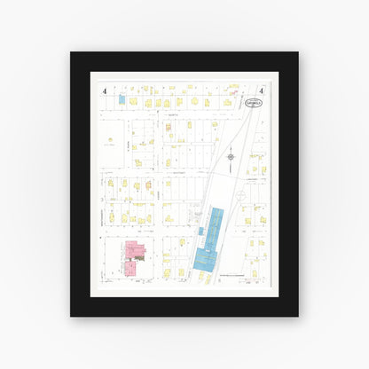 Old map wall art mockup — black gallery frame with white mat — Sanborn Fire Insurance Map from Griswold, Cass County, Iowa (1930), Sheet #0004