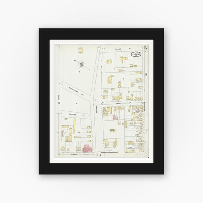 Old map wall art mockup — black gallery frame with white mat — Sanborn Fire Insurance Map from Flushing, Queens County, New York (1897), Sheet #0005