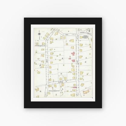 Old map wall art mockup — black gallery frame with white mat — Sanborn Fire Insurance Map from Lenoir, Caldwell County, North Carolina (1921), Sheet #0002