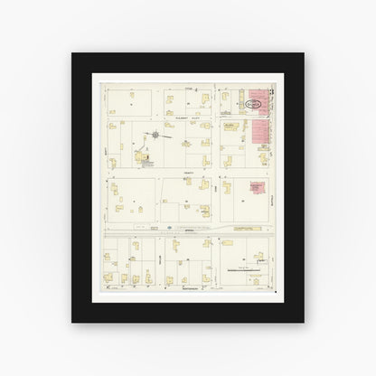Old map wall art mockup — black gallery frame with white mat — Sanborn Fire Insurance Map from Gilmer, Upshur County, Texas (1912), Sheet #0003