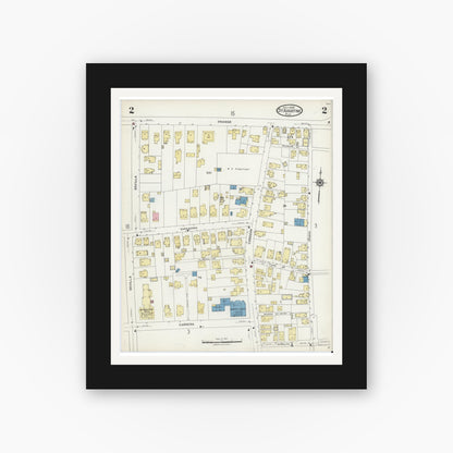Old map wall art mockup — black gallery frame with white mat — Sanborn Fire Insurance Map from Saint Augustine, Saint John's County, Florida (1924), Sheet #0002