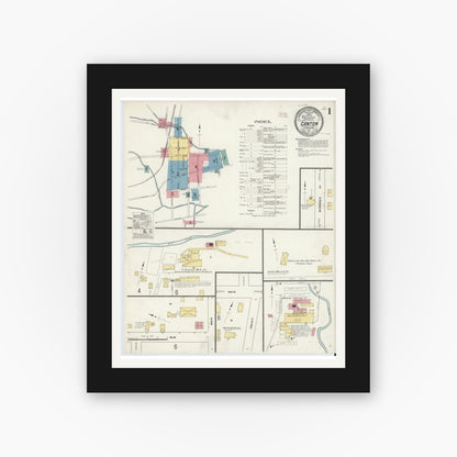 Old map wall art mockup — black gallery frame with white mat — Sanborn Fire Insurance Map from Canton, Bradford County, Pennsylvania (1911), Sheet #0001