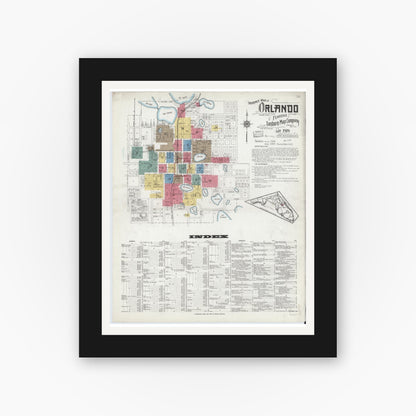 Old map wall art mockup — black gallery frame with white mat — Sanborn Fire Insurance Map from Orlando, Orange County, Florida (1919) - Complete Map Set