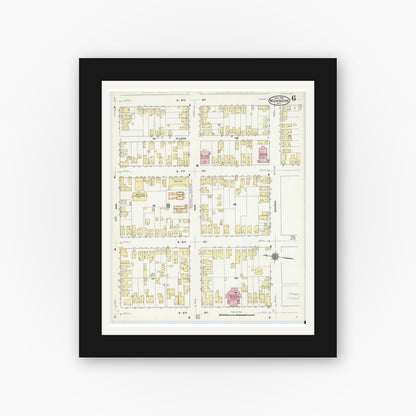 Old map wall art mockup — black gallery frame with white mat — Sanborn Fire Insurance Map from Wilmington, New Hanover County, North Carolina (1910), Sheet #0006