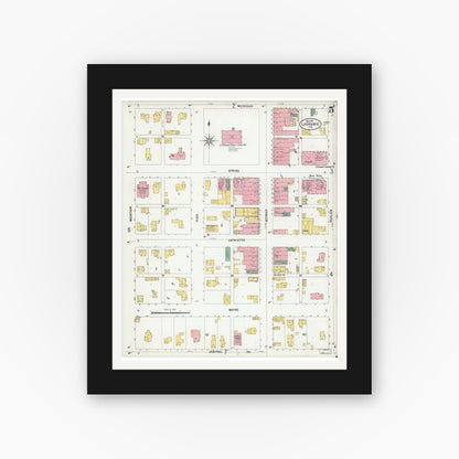 Old map wall art mockup — black gallery frame with white mat — Sanborn Fire Insurance Map from Lagrange, LaGrange County, Indiana (1901), Sheet #0005