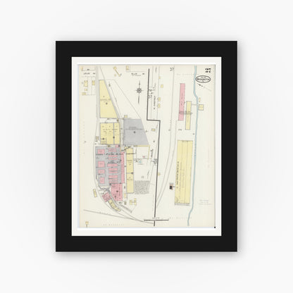 Old map wall art mockup — black gallery frame with white mat — Sanborn Fire Insurance Map from Washington, Washington County, Pennsylvania (1914), Sheet #0027
